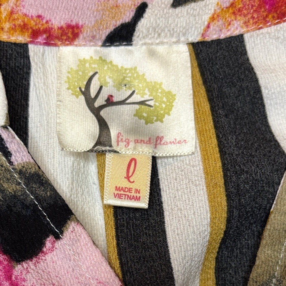 Fig and Flower Anthropologie Boho Mix Print Floral Striped Peasant Blouse Size L - Picture 2 of 10